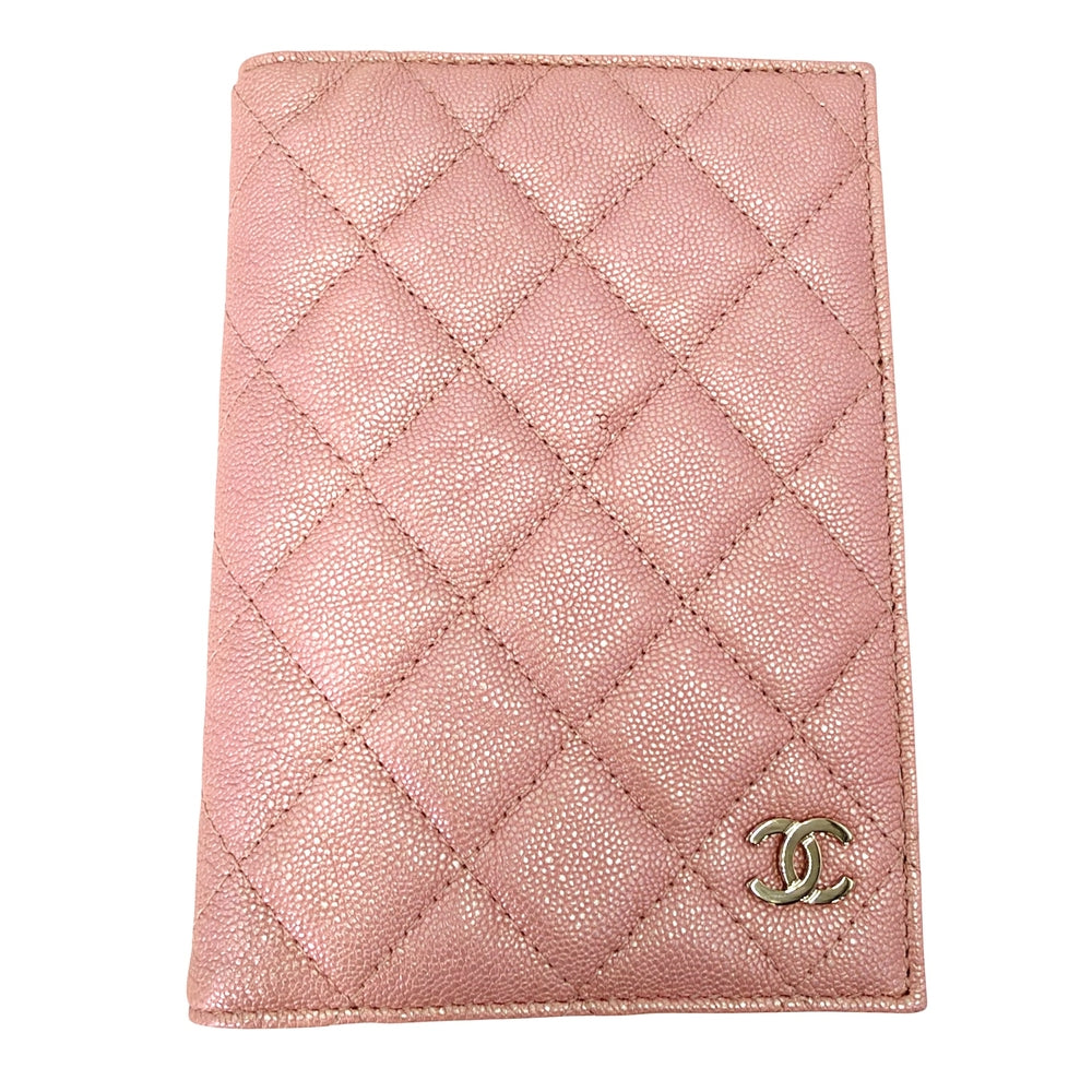 CHANEL シャネル 手帳カバー マトラッセ ココマーク パスポートケース 小物 メタリック キャビアスキン ピンク シルバー金具 レディース【中古品】
