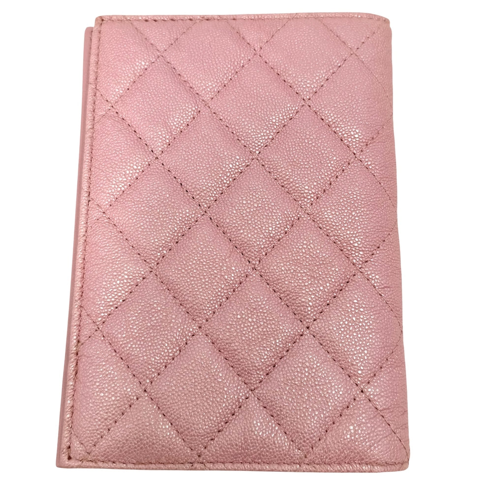 CHANEL シャネル 手帳カバー マトラッセ ココマーク パスポートケース 小物 メタリック キャビアスキン ピンク シルバー金具 レディース【中古品】
