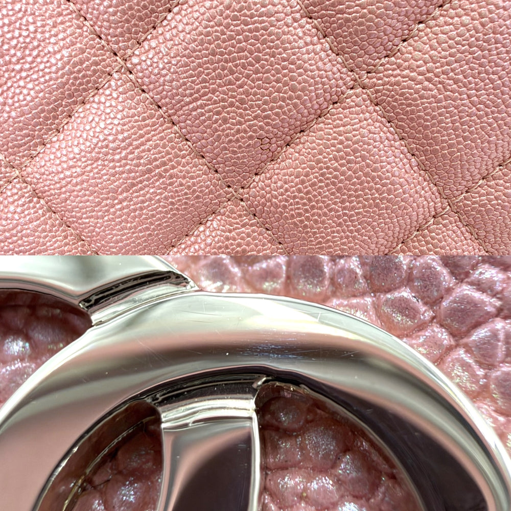 CHANEL シャネル 手帳カバー マトラッセ ココマーク パスポートケース 小物 メタリック キャビアスキン ピンク シルバー金具 レディース【中古品】