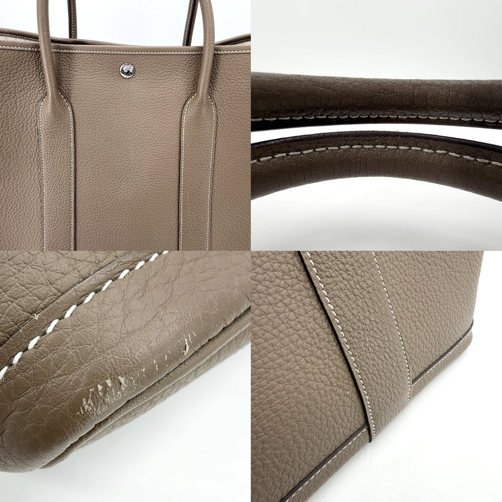 HERMES エルメス ハンドバッグ ガーデンパーティPM トートバッグ Y刻印 レザー ブラウン 茶 シルバー金具 レディース 2020年【中古品】