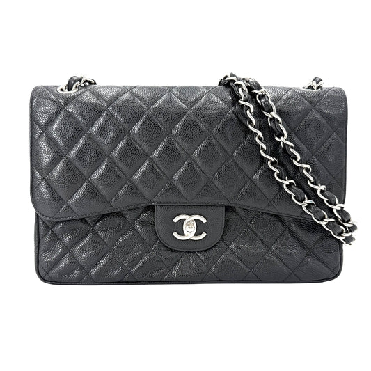 CHANEL シャネル ショルダーバッグ マトラッセ30 デカマトラッセ ダブルチェーン ダブルフラップ ココマーク ターンロック キャビアスキン ブラック 黒 シルバー金具 レディース【中古品】