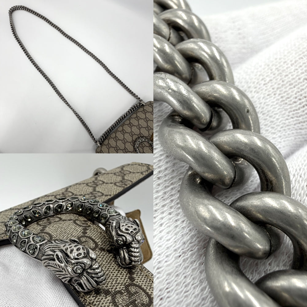 GUCCI グッチ ショルダーバッグ ディオニュソス スモール チェーンショルダー タイガーヘッド 499623 PVC スエード ラインストーン ベージュ シルバー金具 レディース【中古品】
