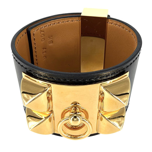 HERMES エルメス バングル コリエドシアン ブレスレット アクセサリー ボックスカーフ H068440CC89T3 U刻印 ブラック 黒 ゴールド金具 レディース 約120.4g 2022年【中古品】
