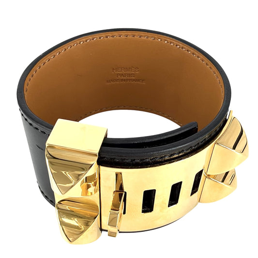 HERMES エルメス バングル コリエドシアン ブレスレット アクセサリー ボックスカーフ H068440CC89T3 U刻印 ブラック 黒 ゴールド金具 レディース 約120.4g 2022年【中古品】