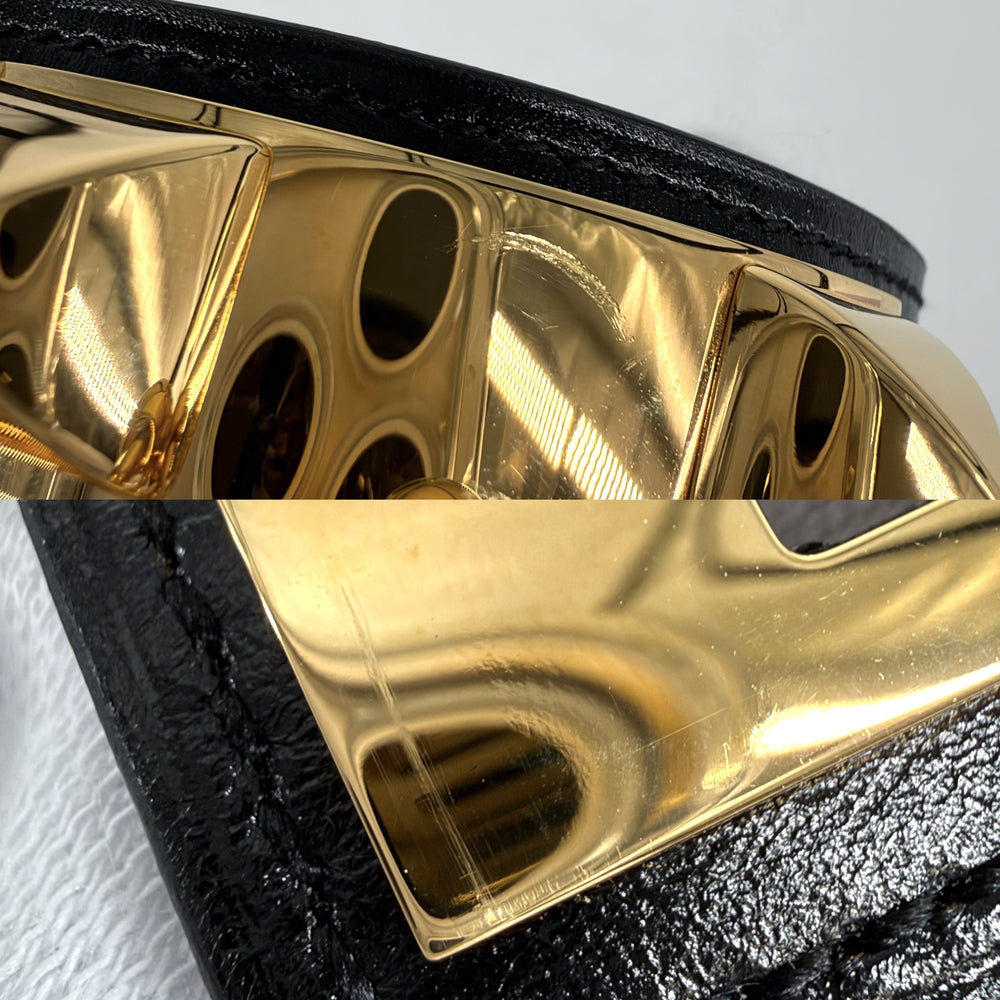 HERMES エルメス バングル コリエドシアン ブレスレット アクセサリー ボックスカーフ H068440CC89T3 U刻印 ブラック 黒 ゴールド金具 レディース 約120.4g 2022年【中古品】