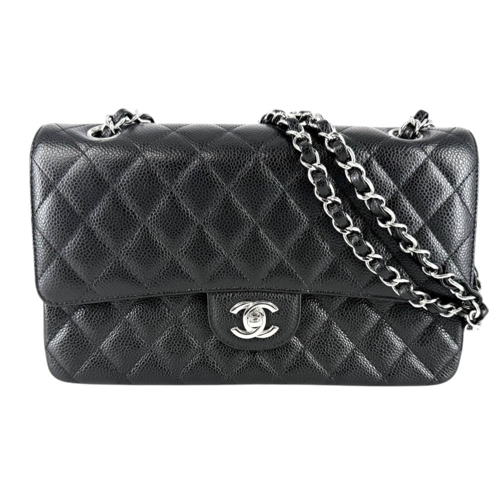 CHANEL シャネル ショルダーバッグ マトラッセ25 ダブルフラップ ダブルチェーン チェーン ココマーク ココ かばん 鞄 キャビアスキン ブラック 黒 シルバー金具 レディース【中古品】