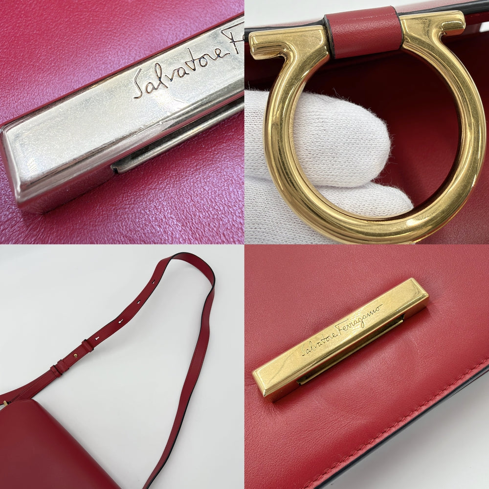 Salvatore Ferragamo サルヴァトーレフェラガモ ショルダーバッグ ガンチーニ ジョアン レザー レッド 赤 ゴールド金具 レディース【中古品】