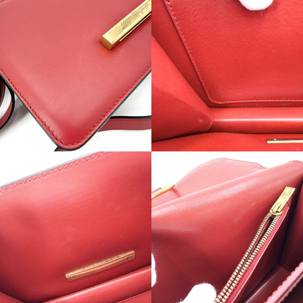 Salvatore Ferragamo サルヴァトーレフェラガモ ショルダーバッグ ガンチーニ ジョアン レザー レッド 赤 ゴールド金具 レディース【中古品】