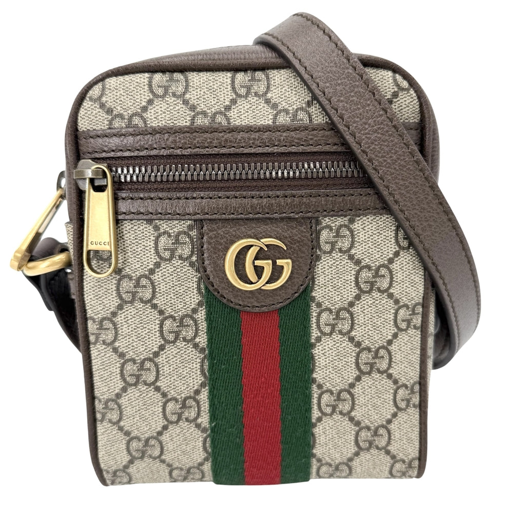 GUCCI グッチ ショルダーバッグ オフィディア ウェブストライプ ミニ メッセンジャーバッグ 小さめ 598127 GGスプリームキャンバス レザー ベージュ ブラウン 茶 アンティークゴールド金具 レディース【中古品】