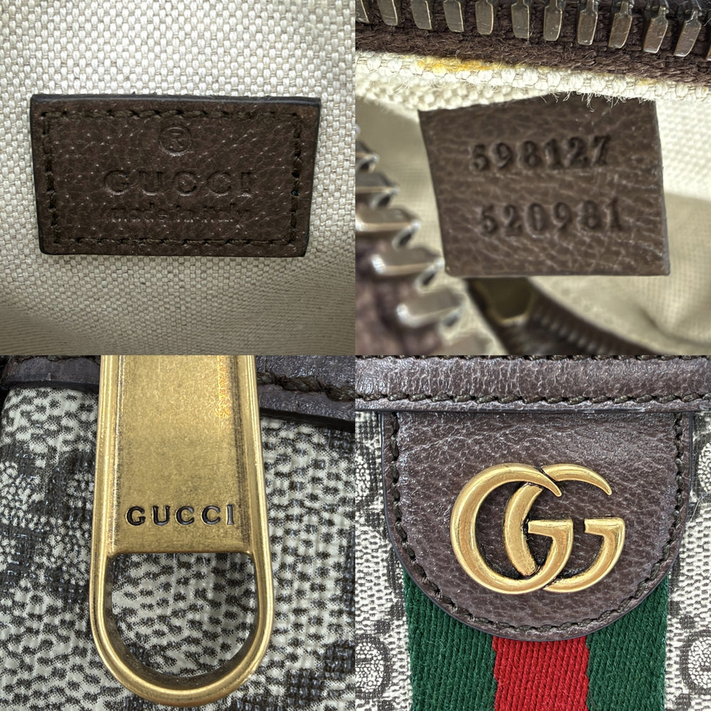 GUCCI グッチ ショルダーバッグ オフィディア ウェブストライプ ミニ メッセンジャーバッグ 小さめ 598127 GGスプリームキャンバス レザー ベージュ ブラウン 茶 アンティークゴールド金具 レディース【中古品】