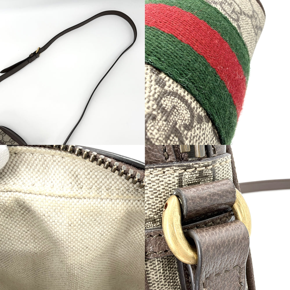 GUCCI グッチ ショルダーバッグ オフィディア ウェブストライプ ミニ メッセンジャーバッグ 小さめ 598127 GGスプリームキャンバス レザー ベージュ ブラウン 茶 アンティークゴールド金具 レディース【中古品】