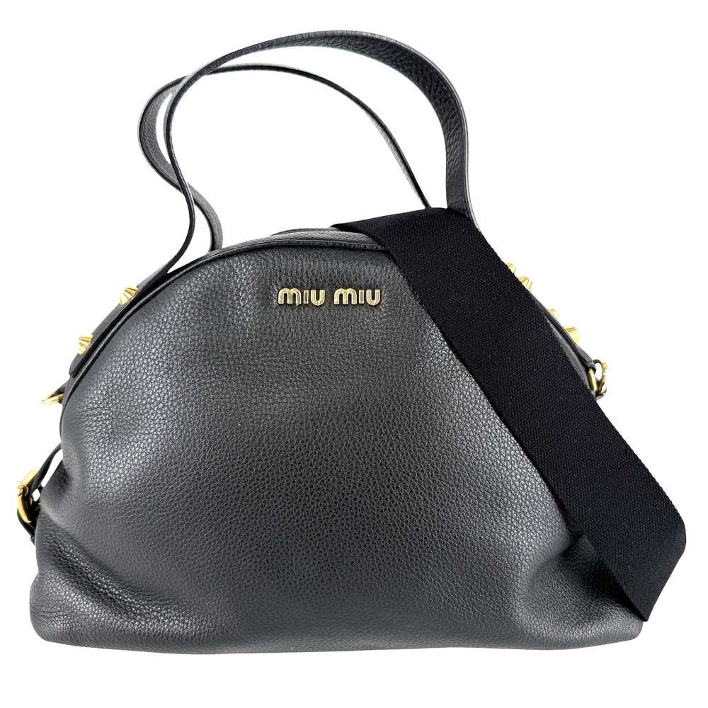 MIUMIU ミュウミュウ 2WAY ロゴ ショルダーバッグ ハンドバッグ 5BB034 レザー ブラック 黒 ゴールド金具 レディース【中古品】