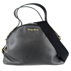 MIUMIU ミュウミュウ 2WAY ロゴ ショルダーバッグ ハンドバッグ 5BB034 レザー ブラック 黒 ゴールド金具 レディース【中古品】