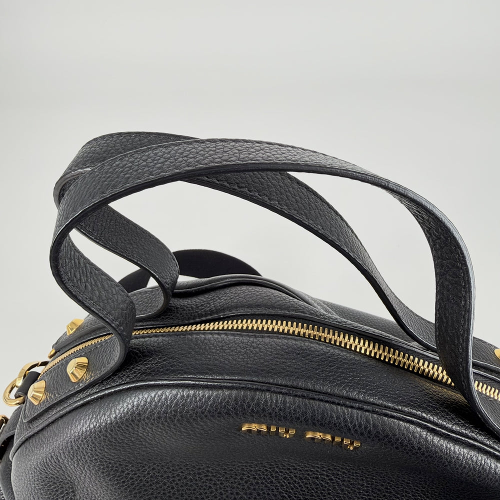 MIUMIU ミュウミュウ 2WAY ロゴ ショルダーバッグ ハンドバッグ 5BB034 レザー ブラック 黒 ゴールド金具 レディース【中古品】