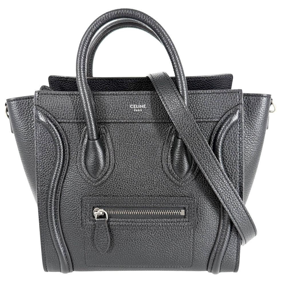 CELINE セリーヌ トートバッグ ラゲージ ナノショッパー レザー ブラック 黒 シルバー金具 レディース【中古品】