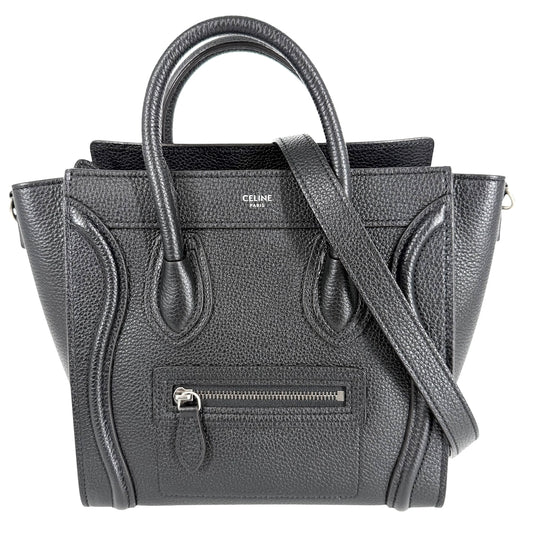 CELINE セリーヌ トートバッグ ラゲージ ナノショッパー レザー ブラック 黒 シルバー金具 レディース【中古品】