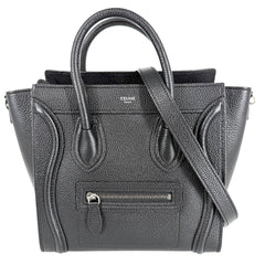 CELINE セリーヌ トートバッグ ラゲージ ナノショッパー レザー ブラック 黒 シルバー金具 レディース【中古品】