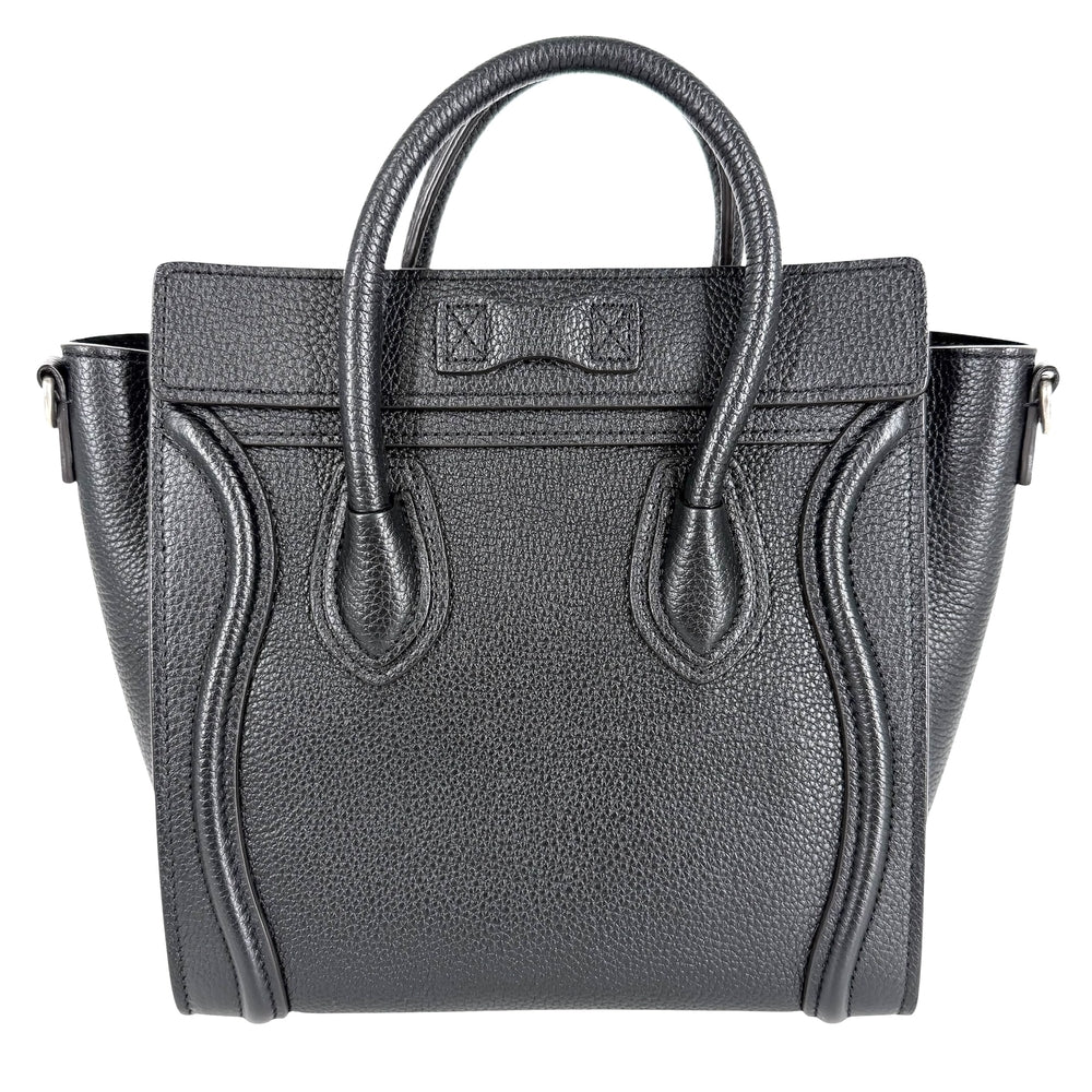 CELINE セリーヌ トートバッグ ラゲージ ナノショッパー レザー ブラック 黒 シルバー金具 レディース【中古品】