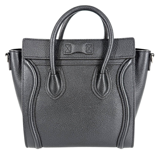 CELINE セリーヌ トートバッグ ラゲージ ナノショッパー レザー ブラック 黒 シルバー金具 レディース【中古品】