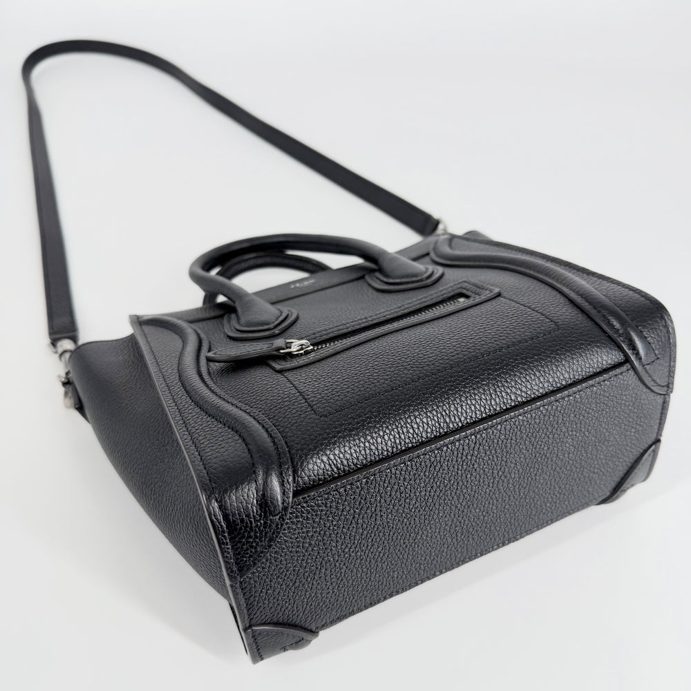 CELINE セリーヌ トートバッグ ラゲージ ナノショッパー レザー ブラック 黒 シルバー金具 レディース【中古品】
