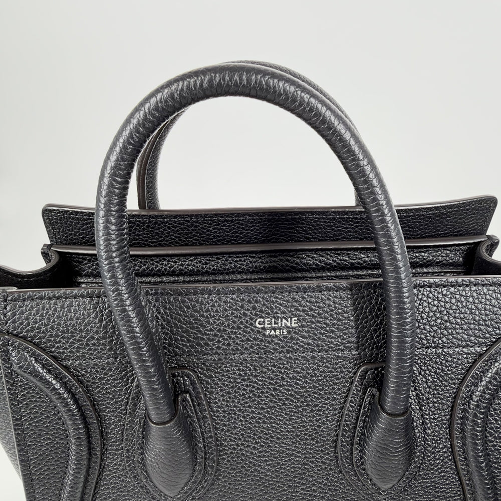 CELINE セリーヌ トートバッグ ラゲージ ナノショッパー レザー ブラック 黒 シルバー金具 レディース【中古品】