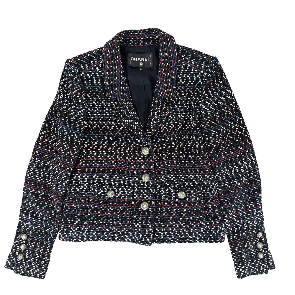 CHANEL シャネル テーラードジャケット 服 アパレル アウター 36 ブラック 黒 マルチカラー 秋 コットン レディース【中古品】