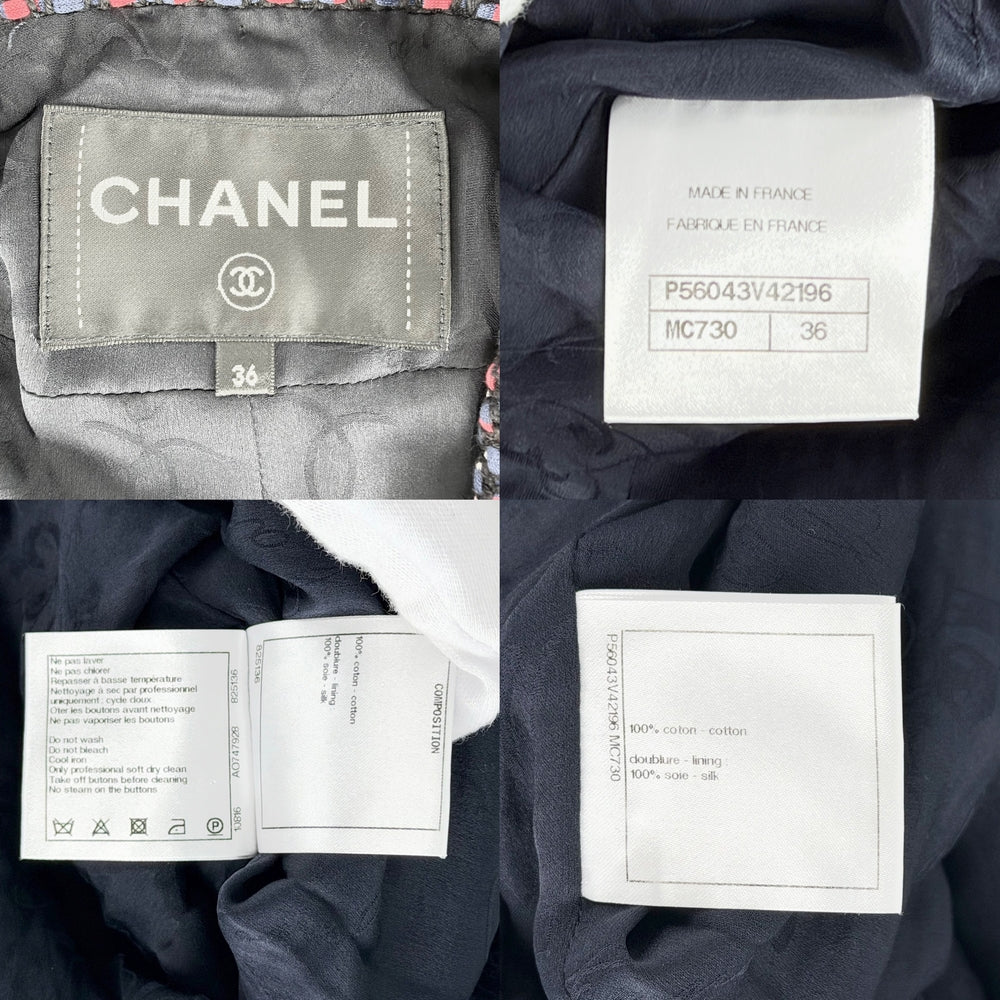CHANEL シャネル テーラードジャケット 服 アパレル アウター 36 ブラック 黒 マルチカラー 秋 コットン レディース【中古品】