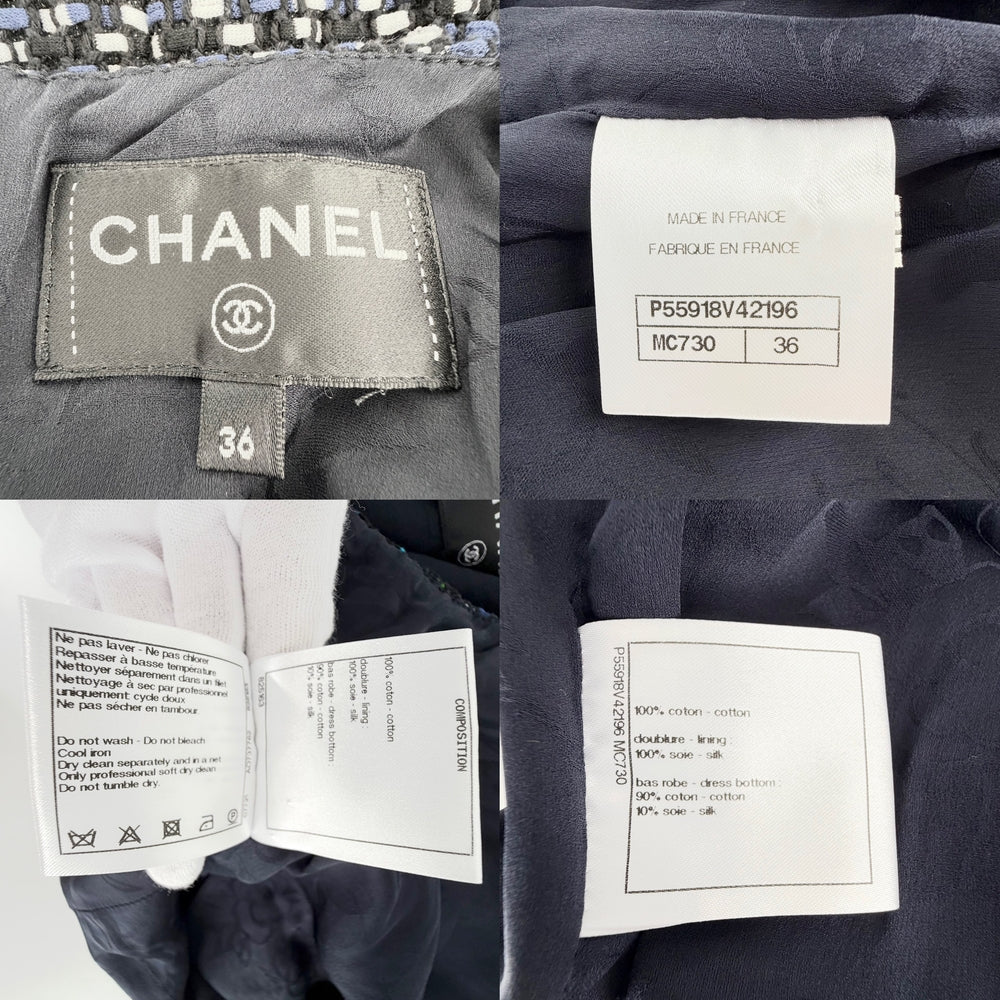 CHANEL シャネル ワンピース ツイード プリーツ ココマーク アパレル 服 36 ブラック 黒 マルチカラー 秋 コットン レディース【中古品】