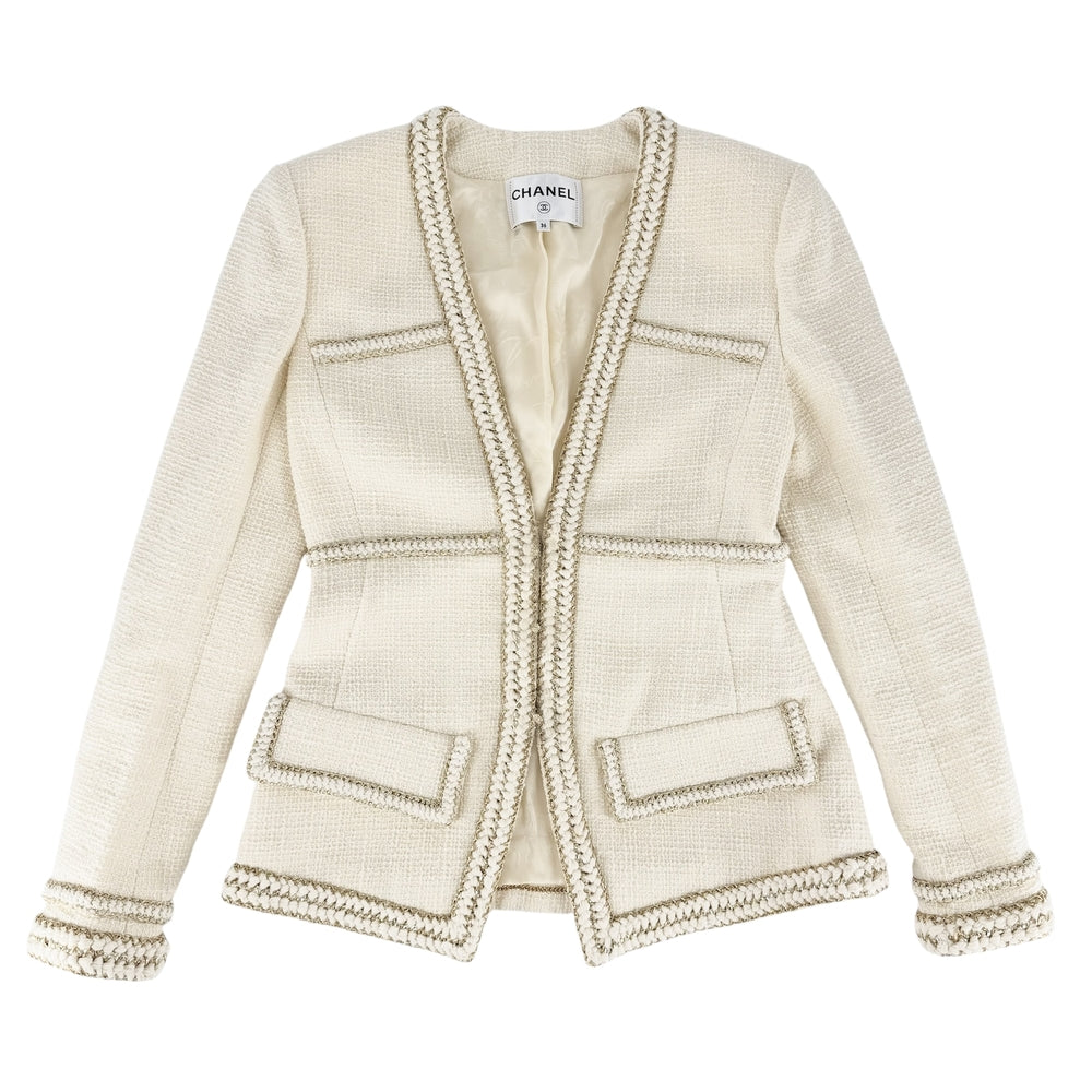 CHANEL シャネル ノーカラージャケット ココボタン 服 アパレル アウター 36 アイボリー ゴールド ゴールド金具 春 秋 ウール レディース【中古品】