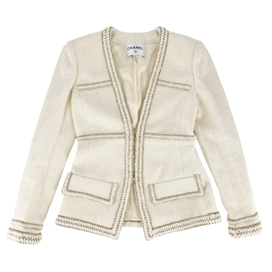 CHANEL シャネル ノーカラージャケット ココボタン 服 アパレル アウター 36 アイボリー ゴールド ゴールド金具 春 秋 ウール レディース【中古品】