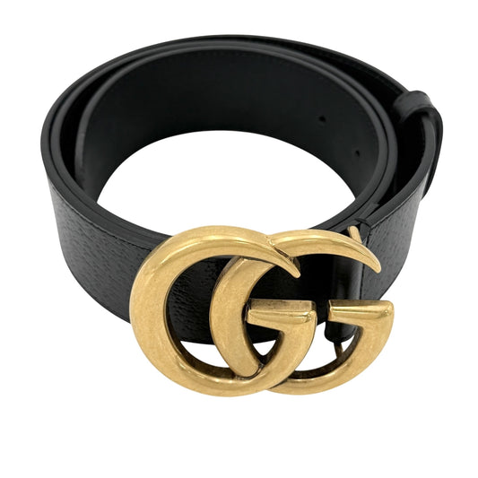 GUCCI グッチ ベルト GGマーモント ダブルGワイドベルト ファッションアイテム 406831 レザー ブラック 黒 ゴールド金具 メンズ【中古品】