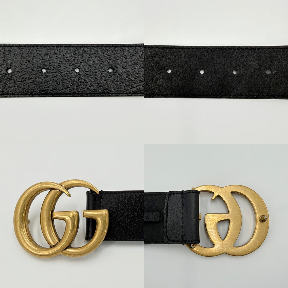 GUCCI グッチ ベルト GGマーモント ダブルGワイドベルト ファッションアイテム 406831 レザー ブラック 黒 ゴールド金具 メンズ【中古品】