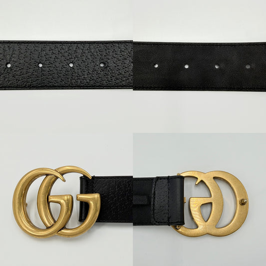 GUCCI グッチ ベルト GGマーモント ダブルGワイドベルト ファッションアイテム 406831 レザー ブラック 黒 ゴールド金具 メンズ【中古品】