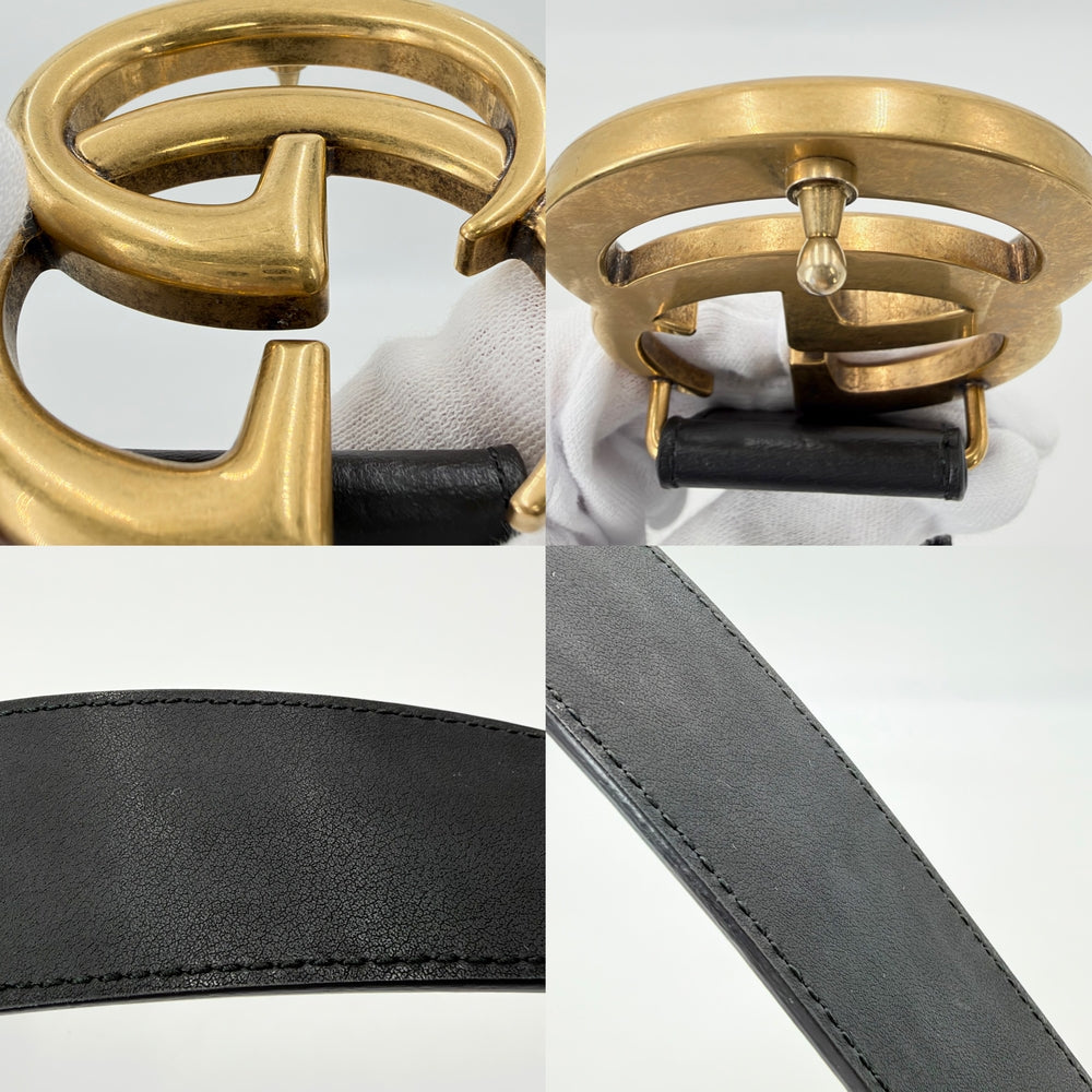 GUCCI グッチ ベルト GGマーモント ダブルGワイドベルト ファッションアイテム 406831 レザー ブラック 黒 ゴールド金具 メンズ【中古品】