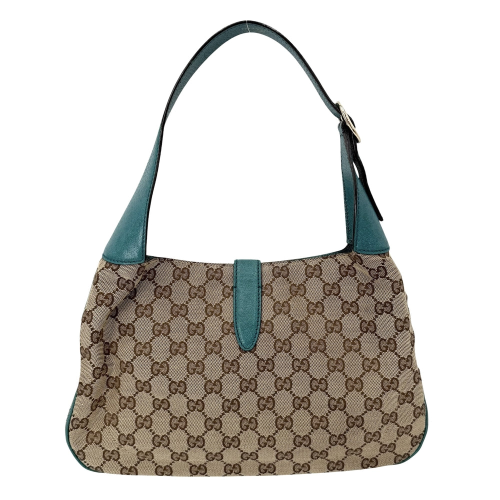GUCCI グッチ ハンドバッグ ニュージャッキー GG ワンショルダー 137335 キャンバス レザー ベージュ ターコイズブルー ゴールド金具 レディース【中古品】