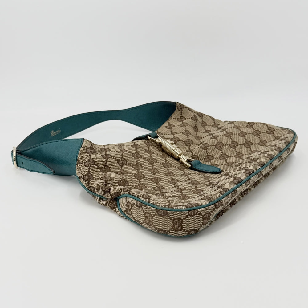 GUCCI グッチ ハンドバッグ ニュージャッキー GG ワンショルダー 137335 キャンバス レザー ベージュ ターコイズブルー ゴールド金具 レディース【中古品】