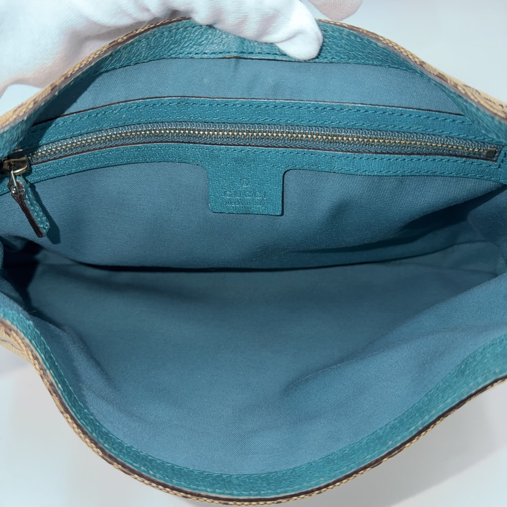GUCCI グッチ ハンドバッグ ニュージャッキー GG ワンショルダー 137335 キャンバス レザー ベージュ ターコイズブルー ゴールド金具 レディース【中古品】
