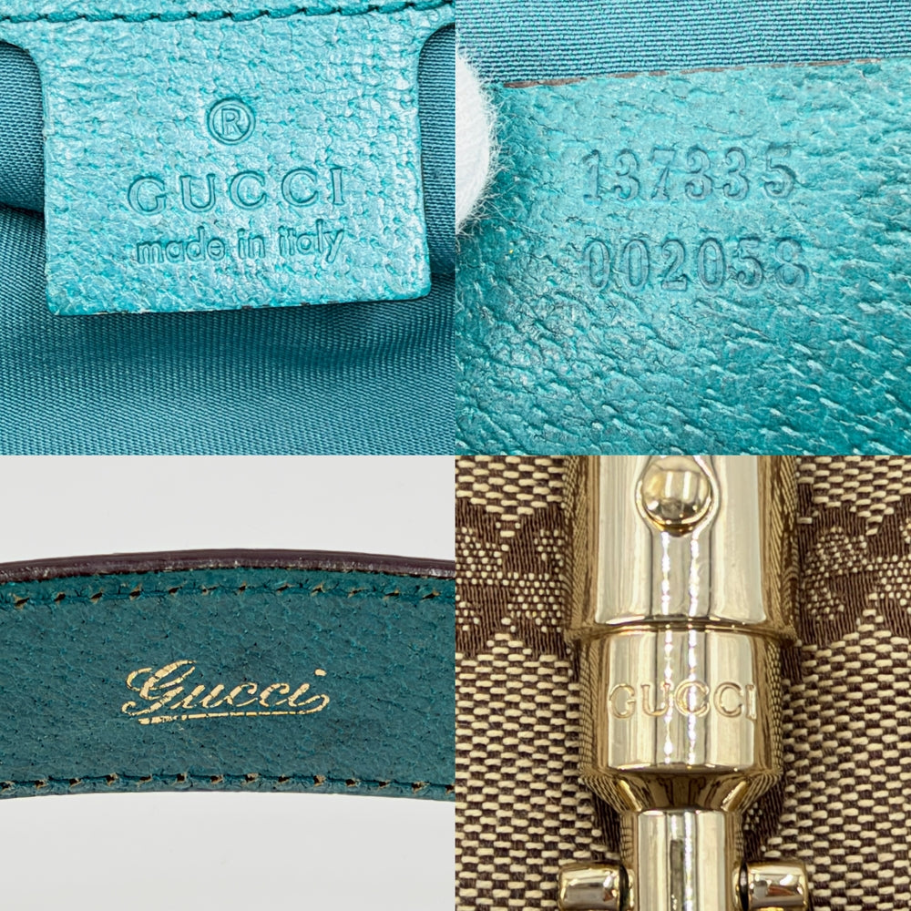 GUCCI グッチ ハンドバッグ ニュージャッキー GG ワンショルダー 137335 キャンバス レザー ベージュ ターコイズブルー ゴールド金具 レディース【中古品】