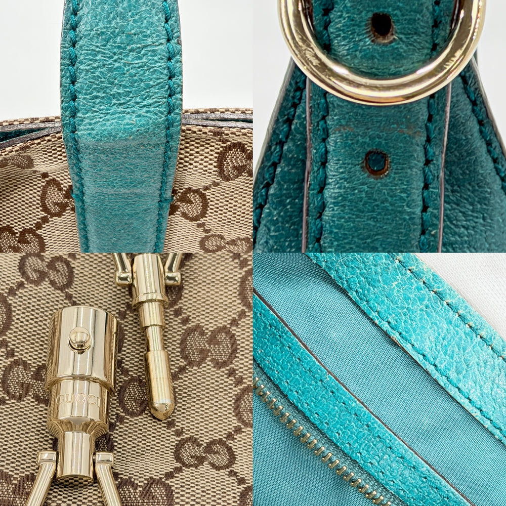 GUCCI グッチ ハンドバッグ ニュージャッキー GG ワンショルダー 137335 キャンバス レザー ベージュ ターコイズブルー ゴールド金具 レディース【中古品】