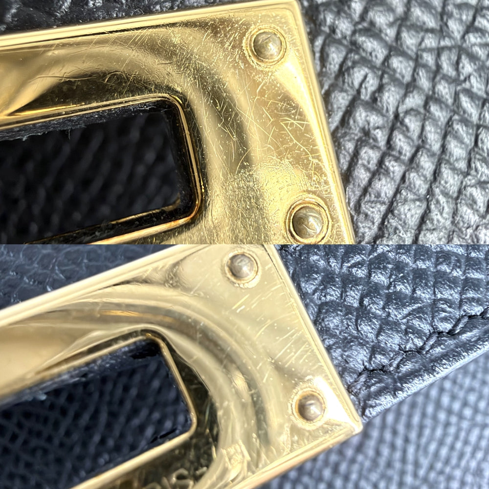 HERMES エルメス 長財布 ケリーウォレットミディアム 折り財布 D刻印 ヴォーエプソン ブラック 黒 ゴールド金具 レディース 2019年【中古品】