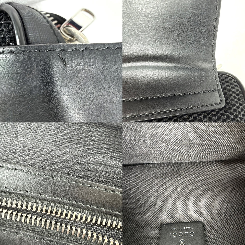 GUCCI グッチ ウエストバッグ スモール ベルトバッグ ボディバッグ ウェブストライプ 474293 GGスプリームキャンバス レザー ブラック 黒 シルバー金具 メンズ【中古品】