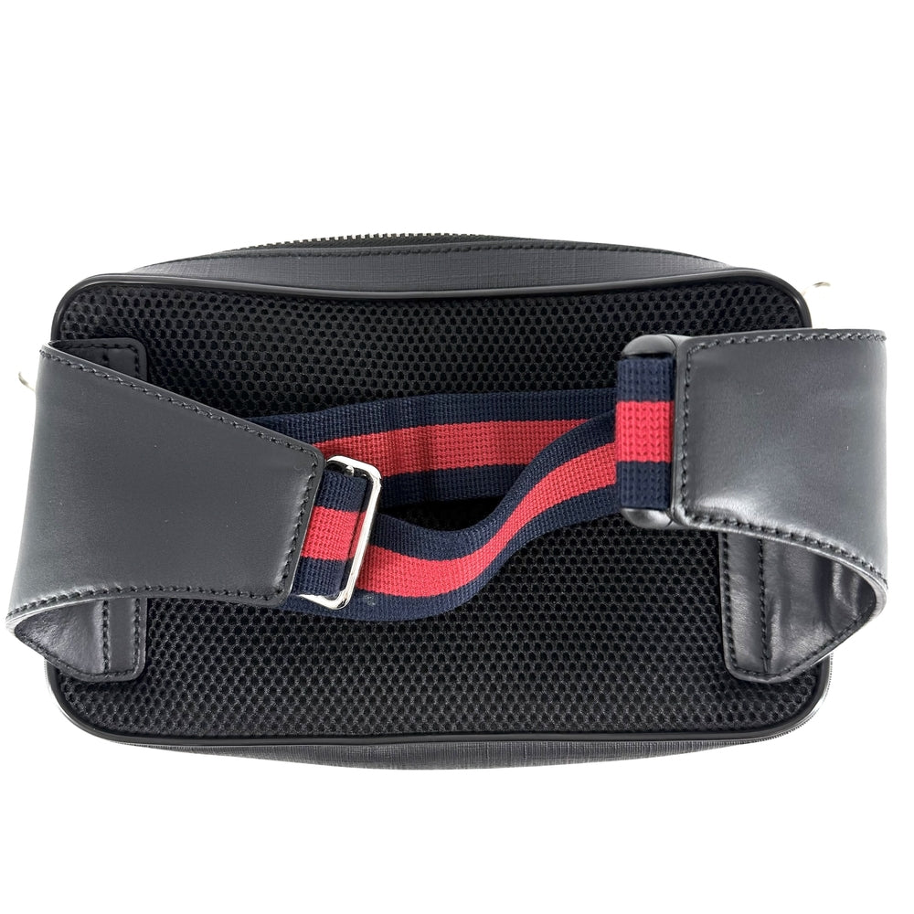 GUCCI グッチ ウエストバッグ スモール ベルトバッグ ボディバッグ ウェブストライプ 474293 GGスプリームキャンバス レザー ブラック 黒 シルバー金具 メンズ【中古品】