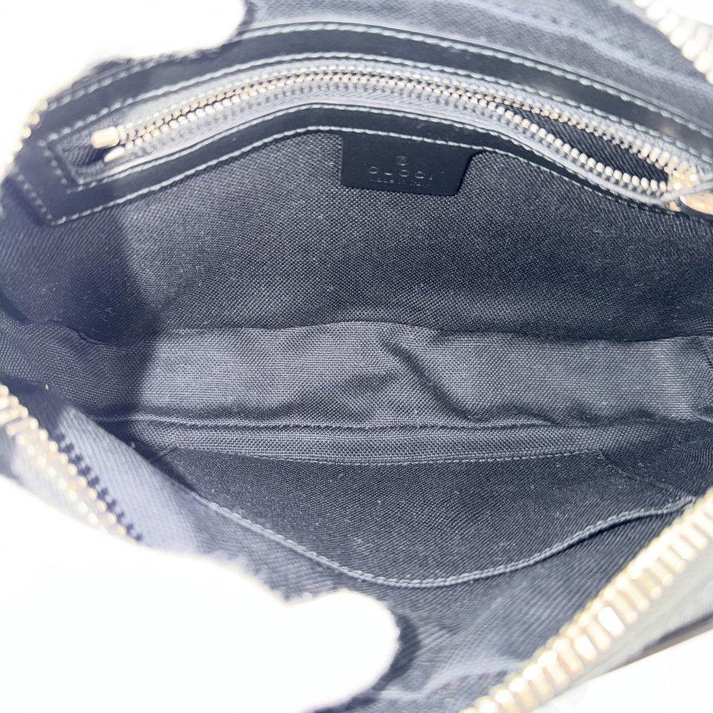 GUCCI グッチ ウエストバッグ スモール ベルトバッグ ボディバッグ ウェブストライプ 474293 GGスプリームキャンバス レザー ブラック 黒 シルバー金具 メンズ【中古品】