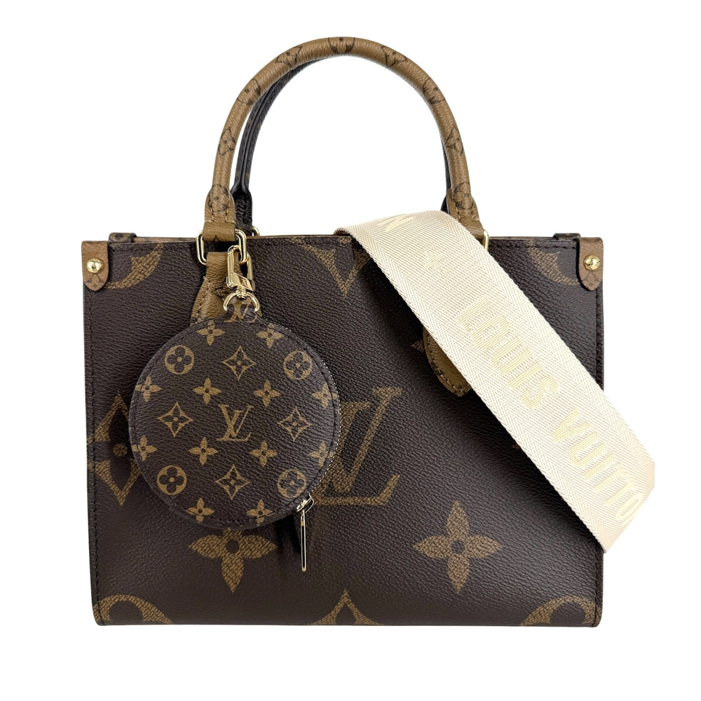 LOUIS VUITTON ルイヴィトン 2WAY モノグラムリバース オンザゴーPM ハンドバッグ ショルダーバッグ M46373 モノグラムキャンバス ブラウン 茶 ゴールド金具 レディース【中古品】
