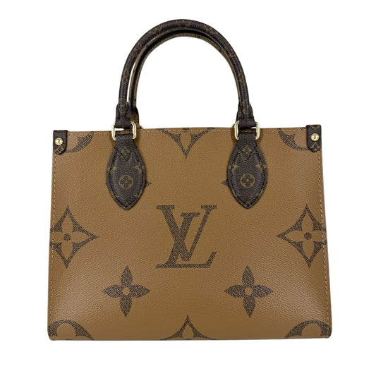 LOUIS VUITTON ルイヴィトン 2WAY モノグラムリバース オンザゴーPM ハンドバッグ ショルダーバッグ M46373 モノグラムキャンバス ブラウン 茶 ゴールド金具 レディース【中古品】