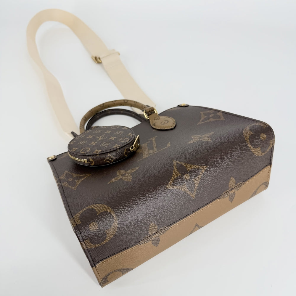 LOUIS VUITTON ルイヴィトン 2WAY モノグラムリバース オンザゴーPM ハンドバッグ ショルダーバッグ M46373 モノグラムキャンバス ブラウン 茶 ゴールド金具 レディース【中古品】