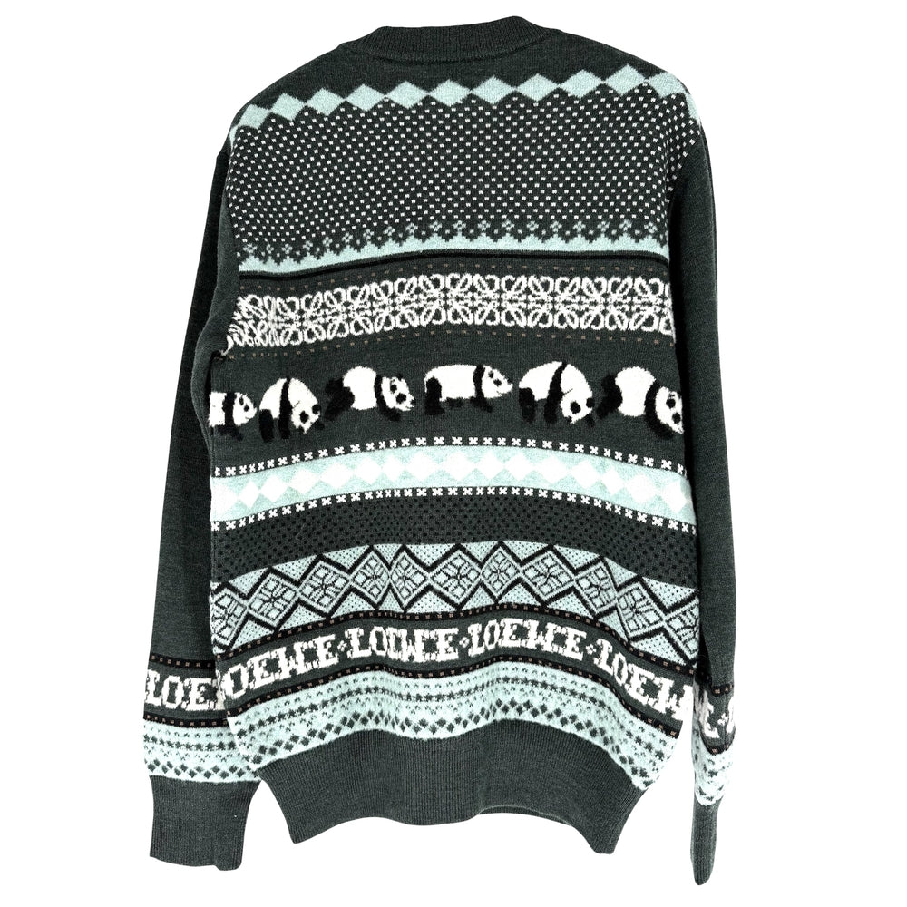 LOEWE ロエベ ニット アナグラム パンダ セーター クルーネック トップス 服 XS グリーン 緑 マルチカラー 秋 冬 ウール ポリアミド ポリウレタン メンズ【中古品】