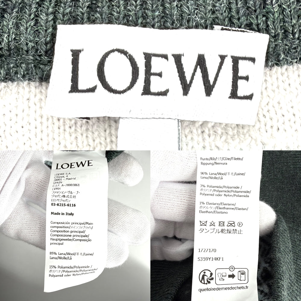 LOEWE ロエベ ニット アナグラム パンダ セーター クルーネック トップス 服 XS グリーン 緑 マルチカラー 秋 冬 ウール ポリアミド ポリウレタン メンズ【中古品】