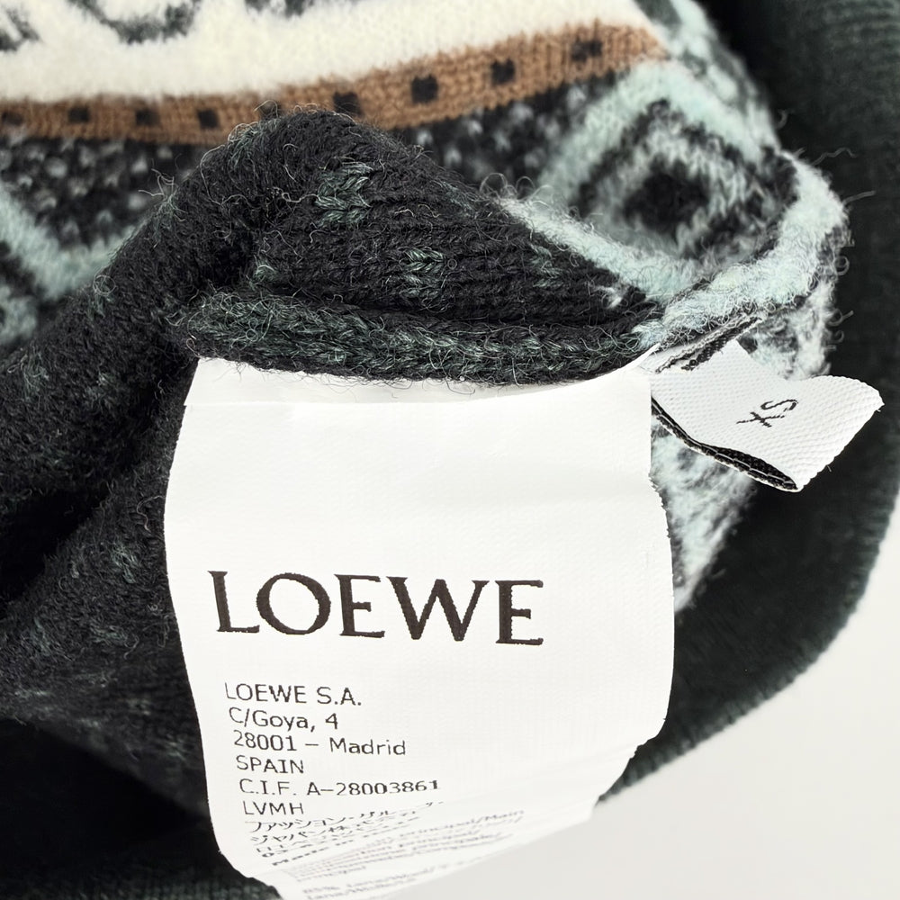 LOEWE ロエベ ニット アナグラム パンダ セーター クルーネック トップス 服 XS グリーン 緑 マルチカラー 秋 冬 ウール ポリアミド ポリウレタン メンズ【中古品】