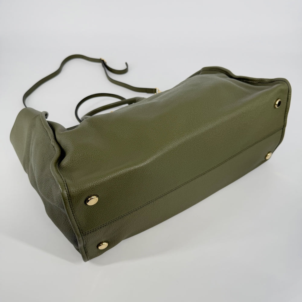 GUCCI グッチ 2WAY ラージ トートバッグ ショルダーバッグ 674837 レザー カーキ ゴールド金具 レディース【中古品】